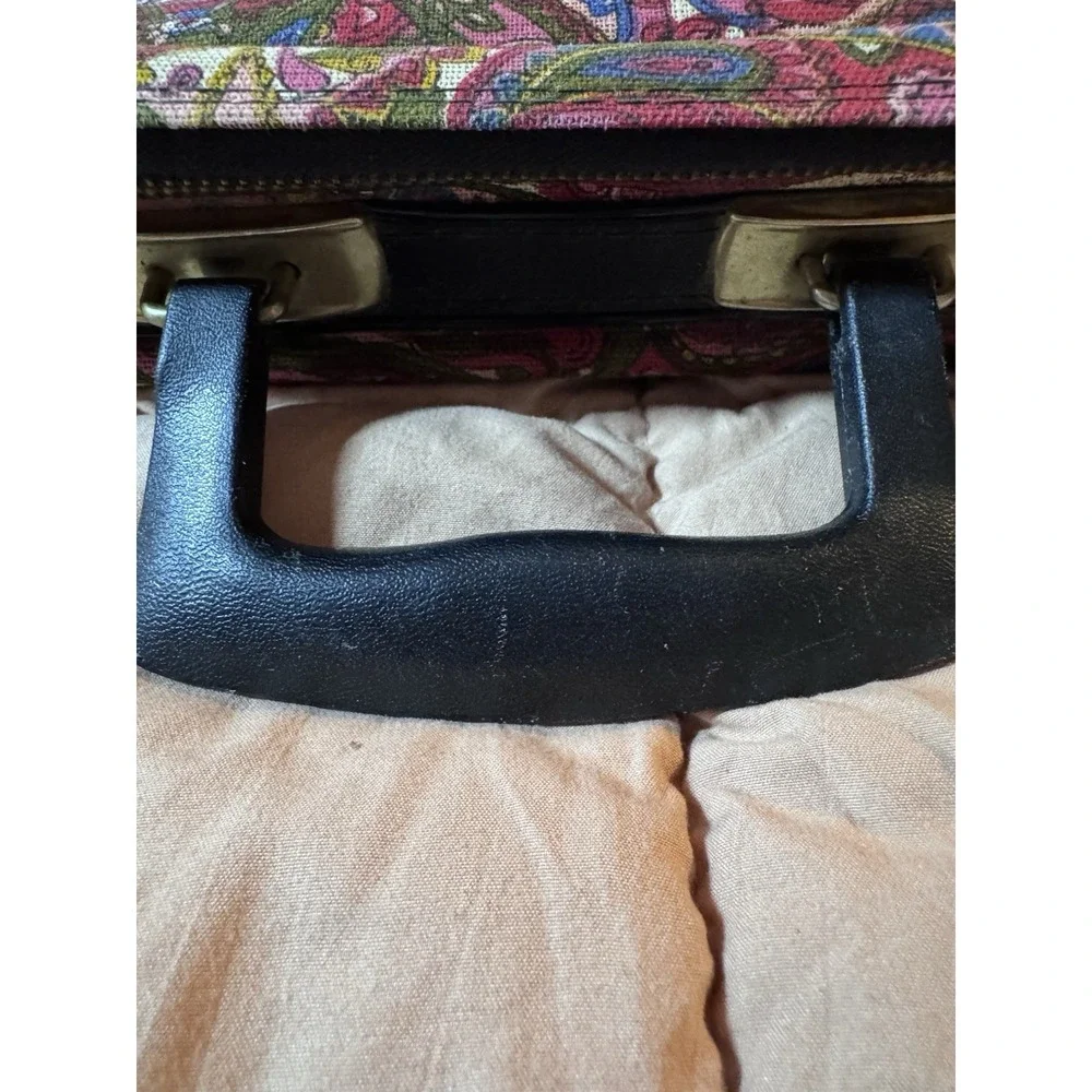 Vtg. A.D. Sutton & Sons Small Blue Paisley Suitcase Travel Luggage Bag No Key